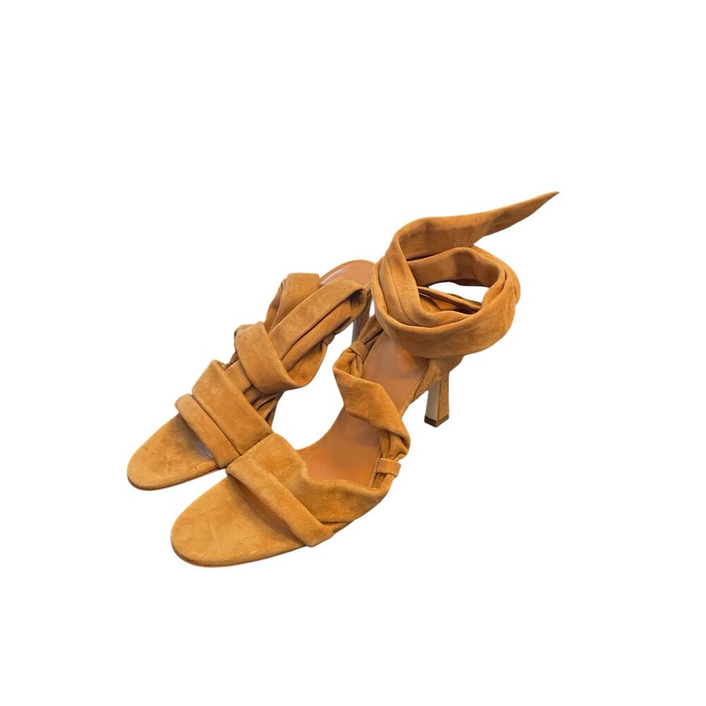 Staud Rellie Heel Sandal Wrap Ankle Strap Suede Leather Open Toe Cashew 8.5/38.5 - Picture 4 of 14